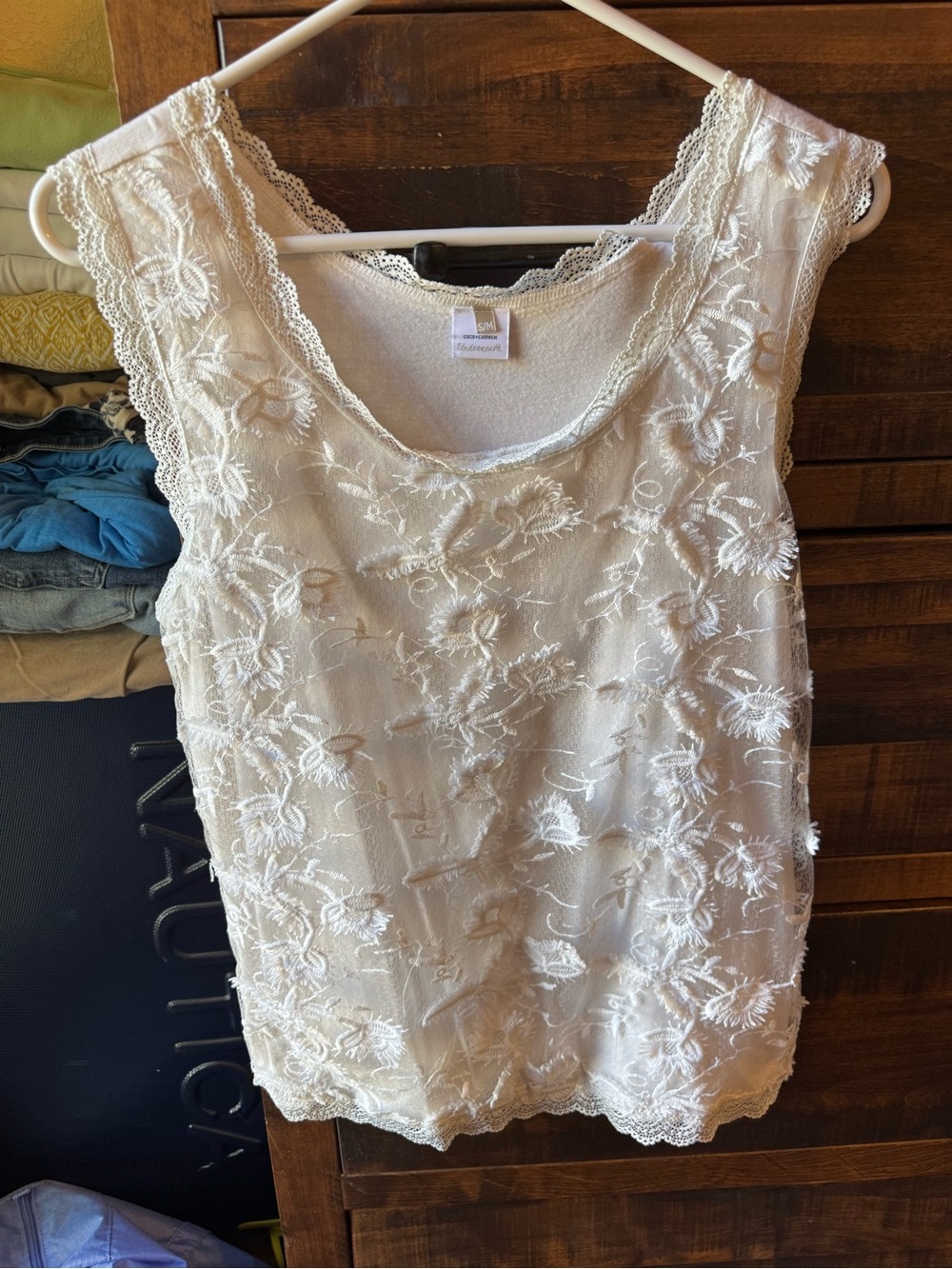 Coco + Carmen White Floral Lace Embroidered Tank Top